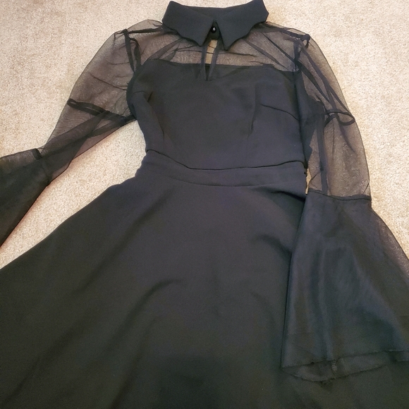 Keyhole Mesh Bell Long Sleeve Gothic Cocktail Vintage Dress - Picture 3 of 7